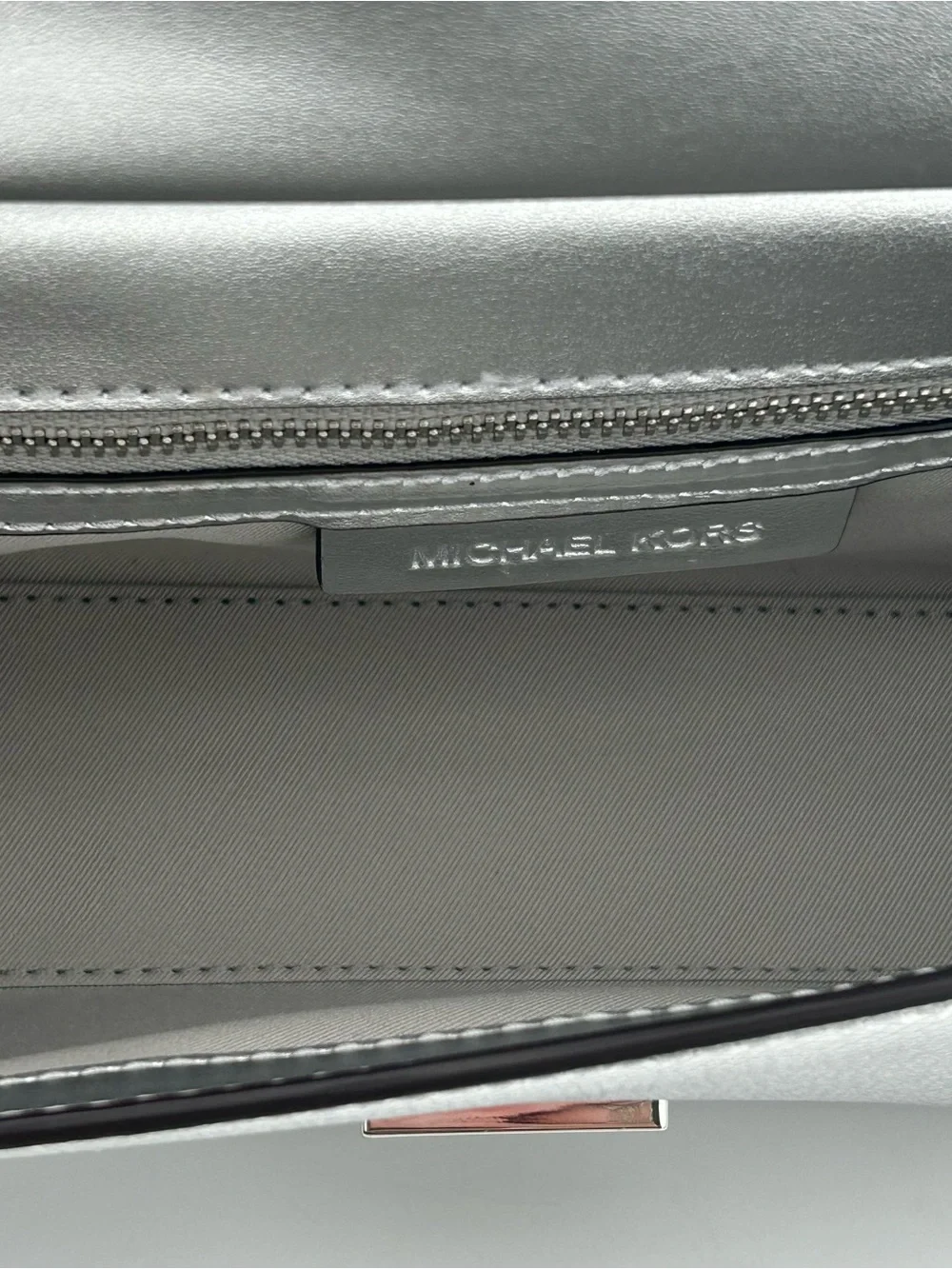 Michael Kors Carmine Silver Metallic Pebbled Leather Pochette